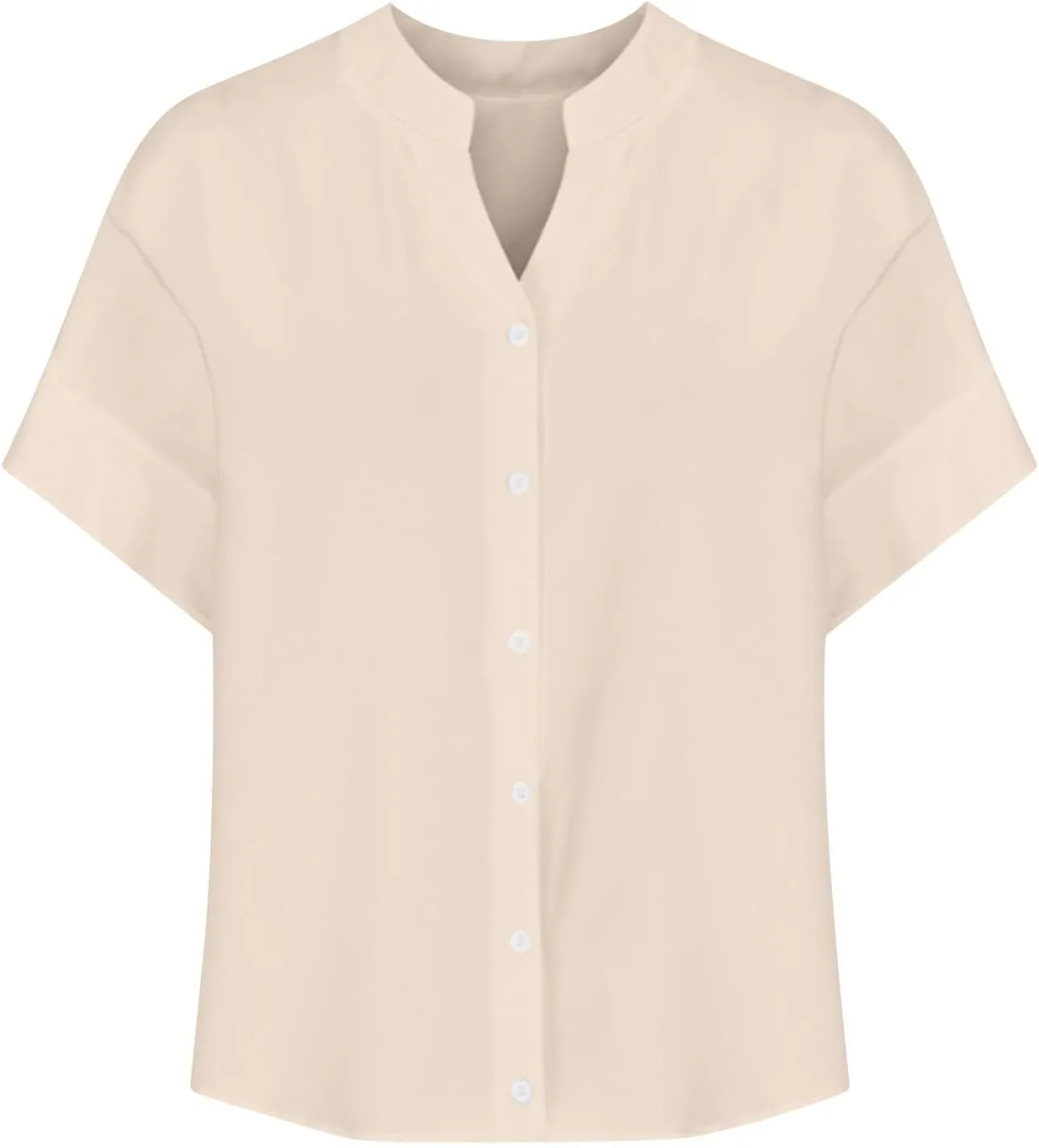 Linen Blouses for Women Short Sleeve Trendy Tops Button Down V Neck Shirt Summer Vacation Shirts 2025 Trendy Tops Tees