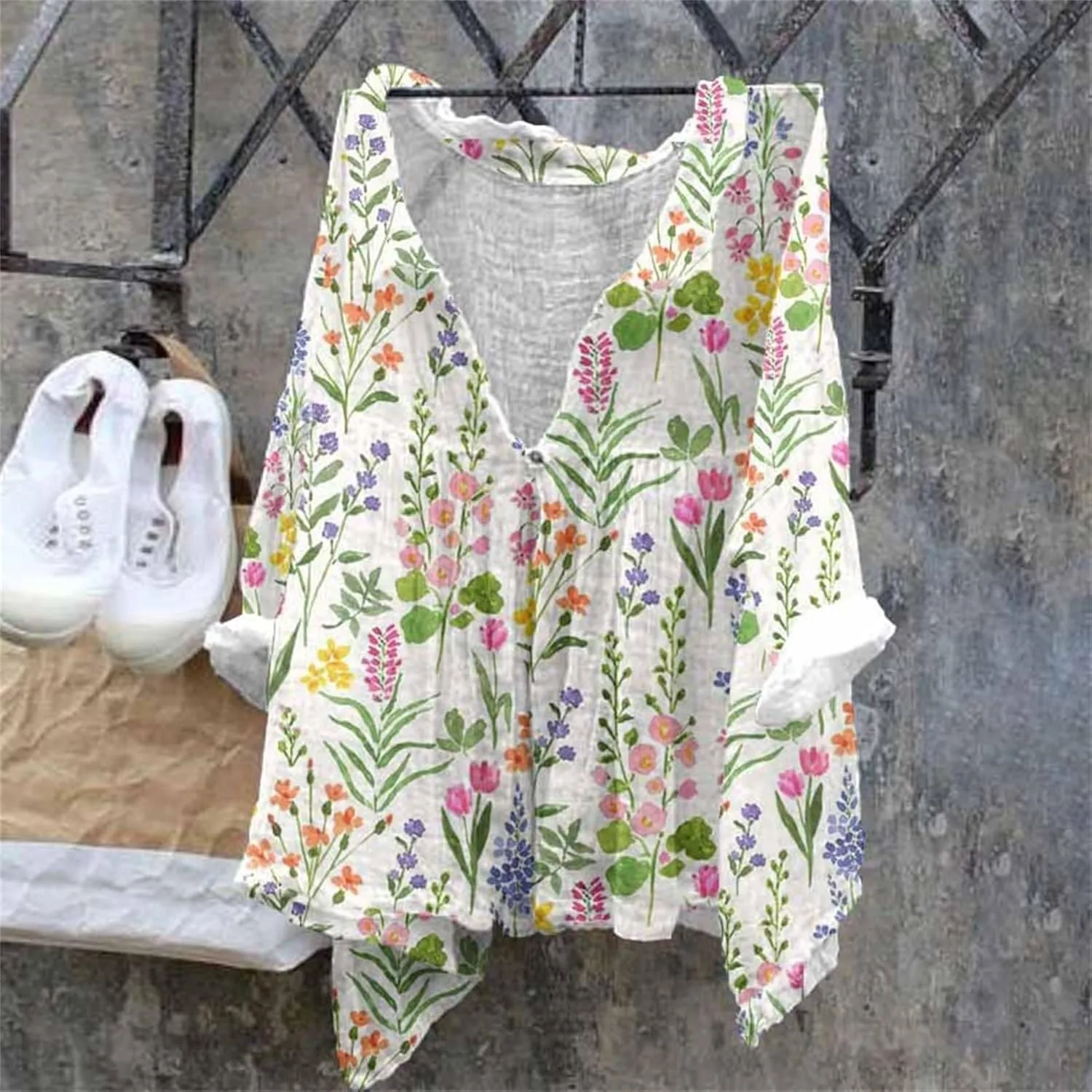 Linen Button Down Shirt Women Natural Autumn Fragrant Fabric Shirt Ladies Tops and Blouses Cotton Button Down