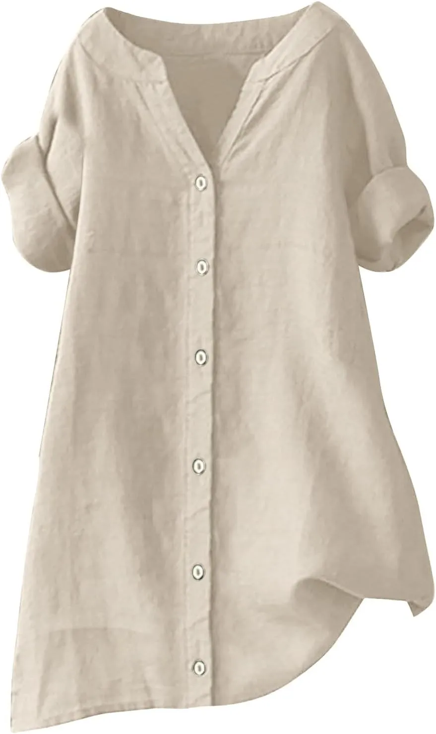 Linen Button Down Shirt Women Sleeve Collar Casual Women's Shirt Women's Shirt Women's Blouses Womens Clothing