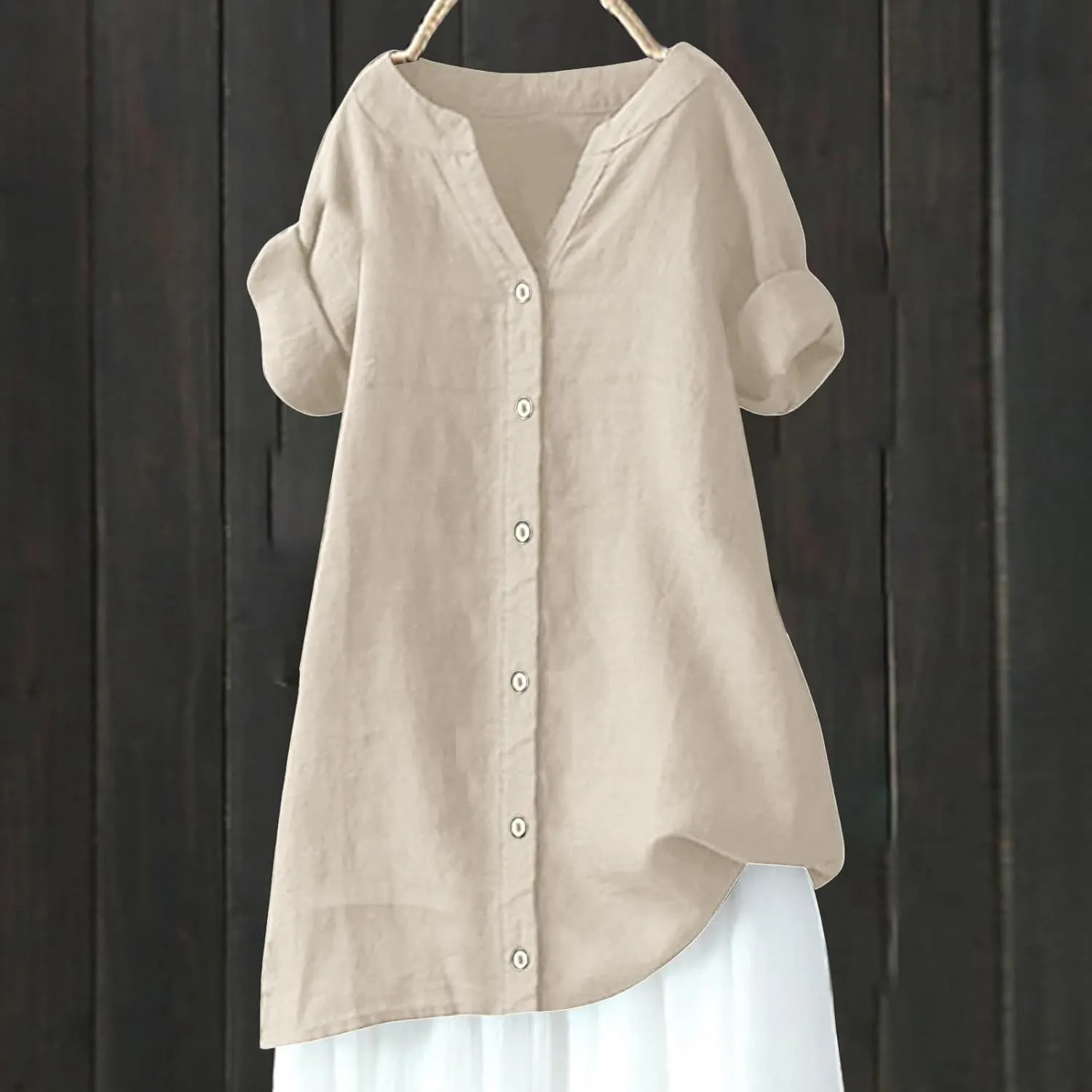 Linen Button Down Shirt Women Sleeve Collar Casual Women's Shirt Women's Shirt Women's Blouses Womens Clothing