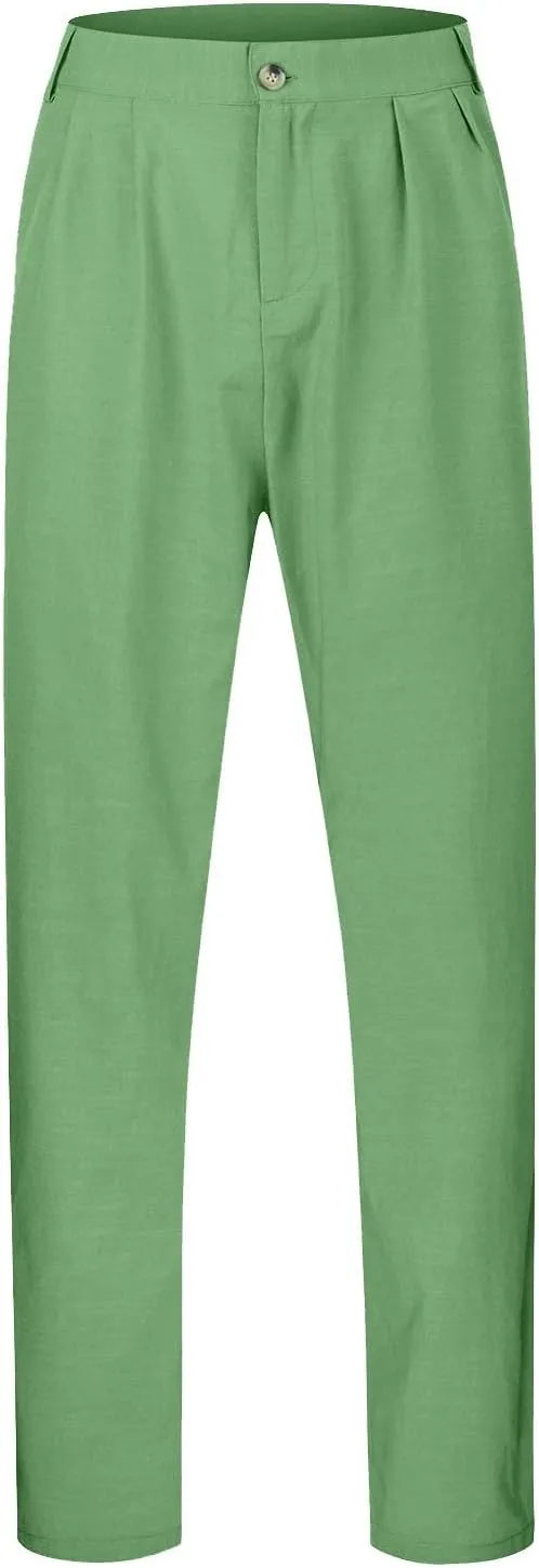 Linen Cargo Pants for Men, Summer Casual Elastic Waist Pants with Pockets, Relaxed Fit Holiday Beach Yoga Lounge Pants