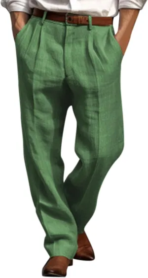 Linen Cargo Pants for Men, Summer Casual Elastic Waist Pants with Pockets, Relaxed Fit Holiday Beach Yoga Lounge Pants