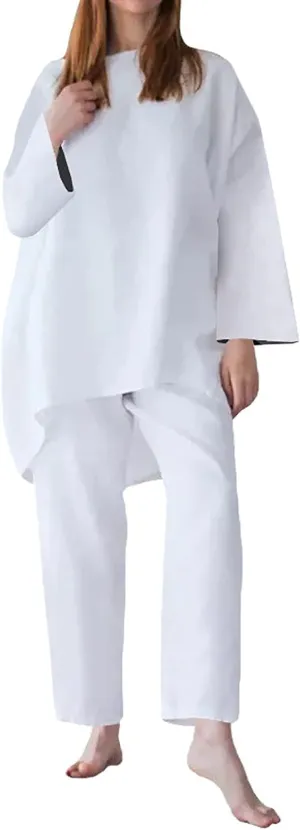 Linen Pants Suits For Women 2 Piece Outfits Casual Oversized Long Sleeve Tops High Waisted Pants Funeral Outfit For Women