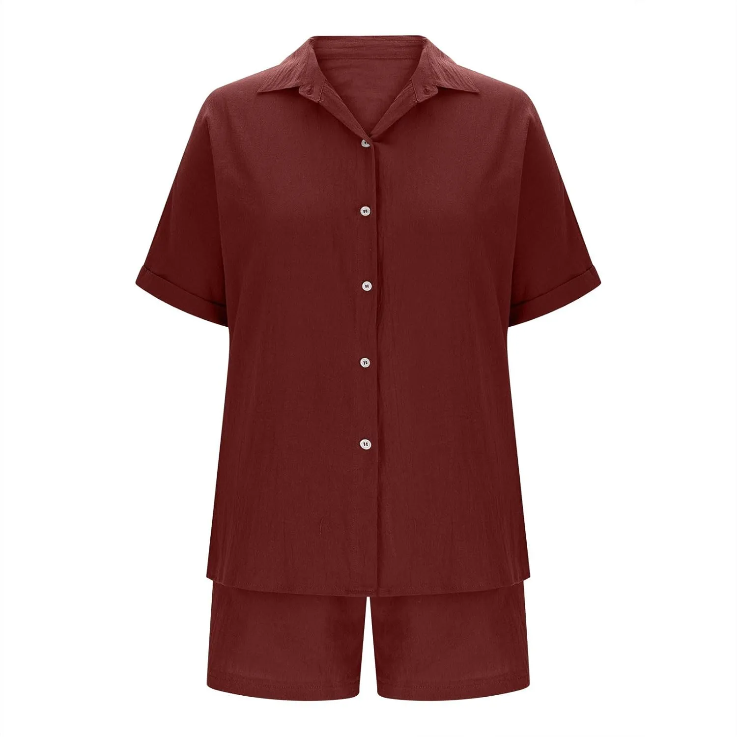 Linen Sets for Women 2 Piece Short Sets Summer Lounge Sets Beach Vacation Sets Button Down Shirts with Shorts