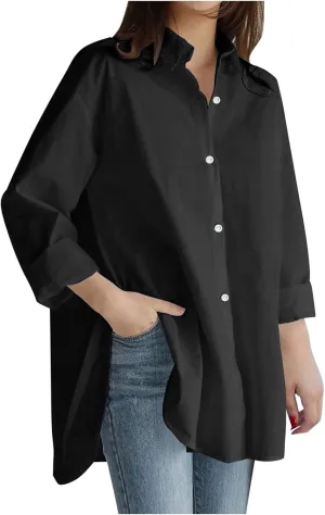 Linen Shirt Button Down Shirts Blouse Vintage Women O Neck Floral Lady Short Womens Blouse Button Down