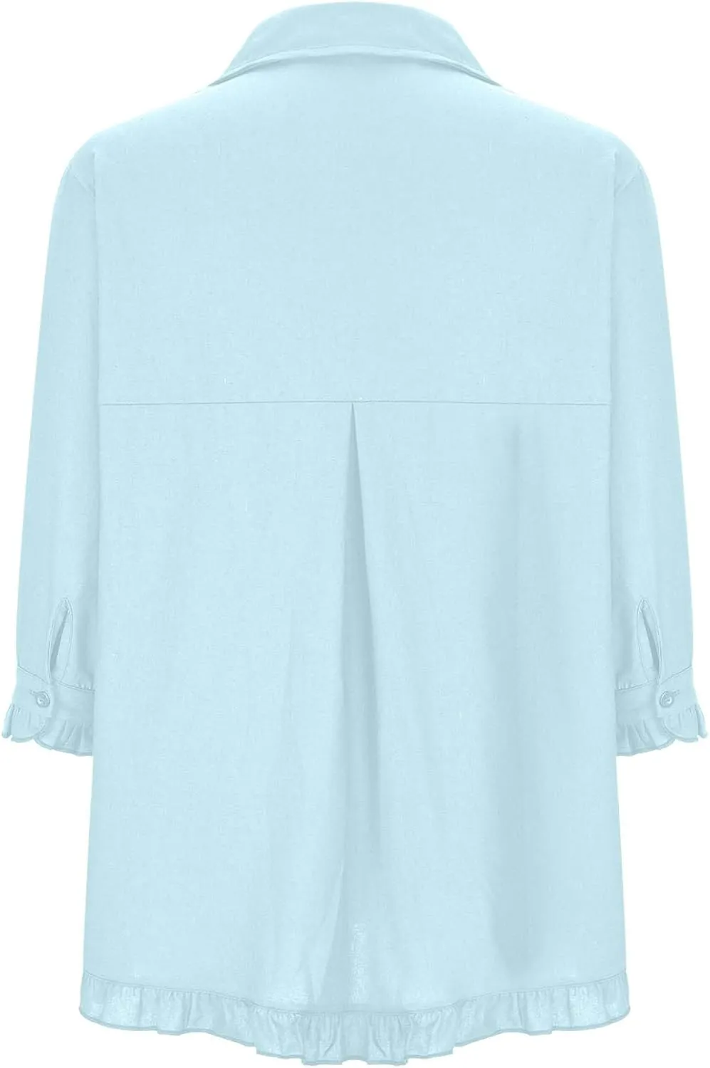 Linen Shirts for Women 3/4 Sleeve Cotton Blouses Lapel Neck Regular Fit Ruffle Hem Cute Summer Outfit Clothes