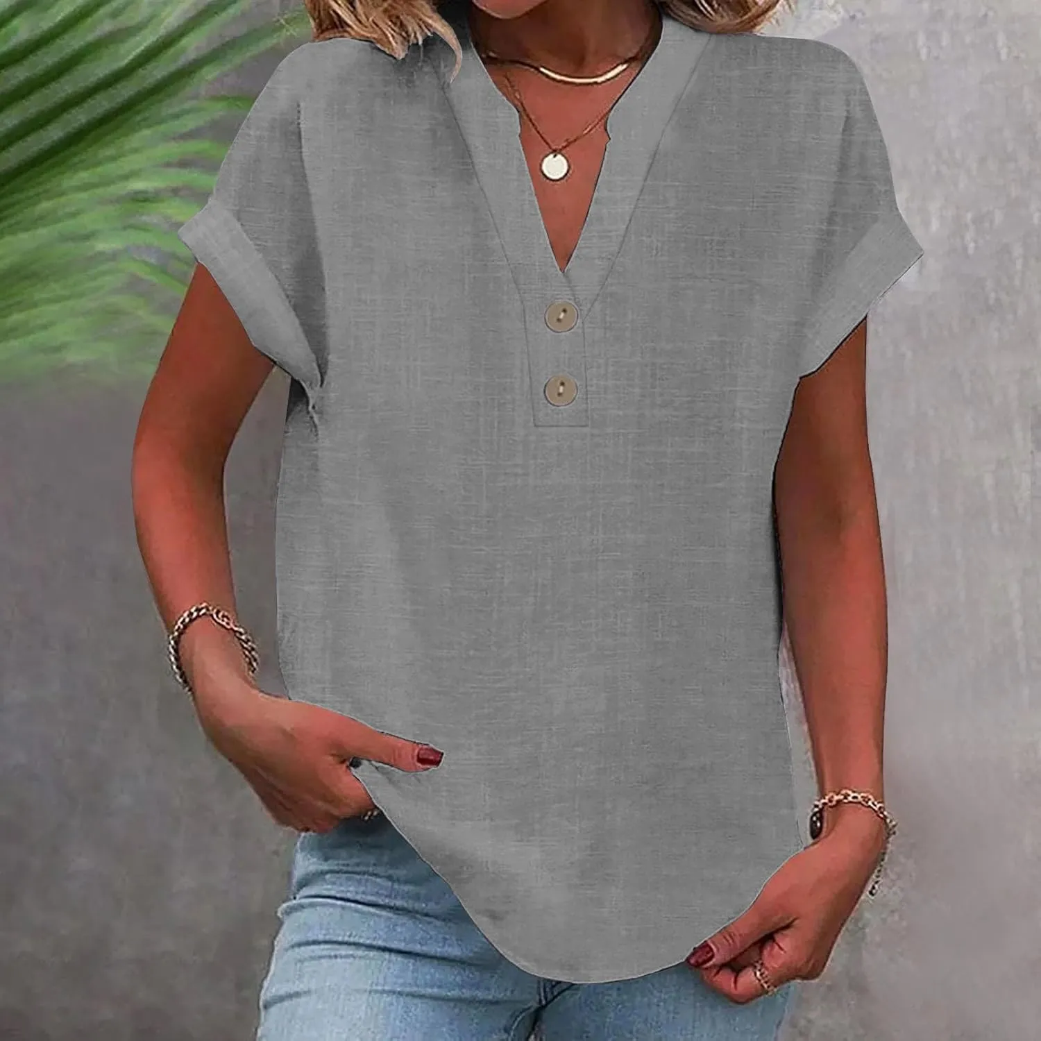Linen Shirts for Women Plus Size Button Down Shirts Short Sleeve Cotton Tops Summer Casual Collared Loose Fit Blouses