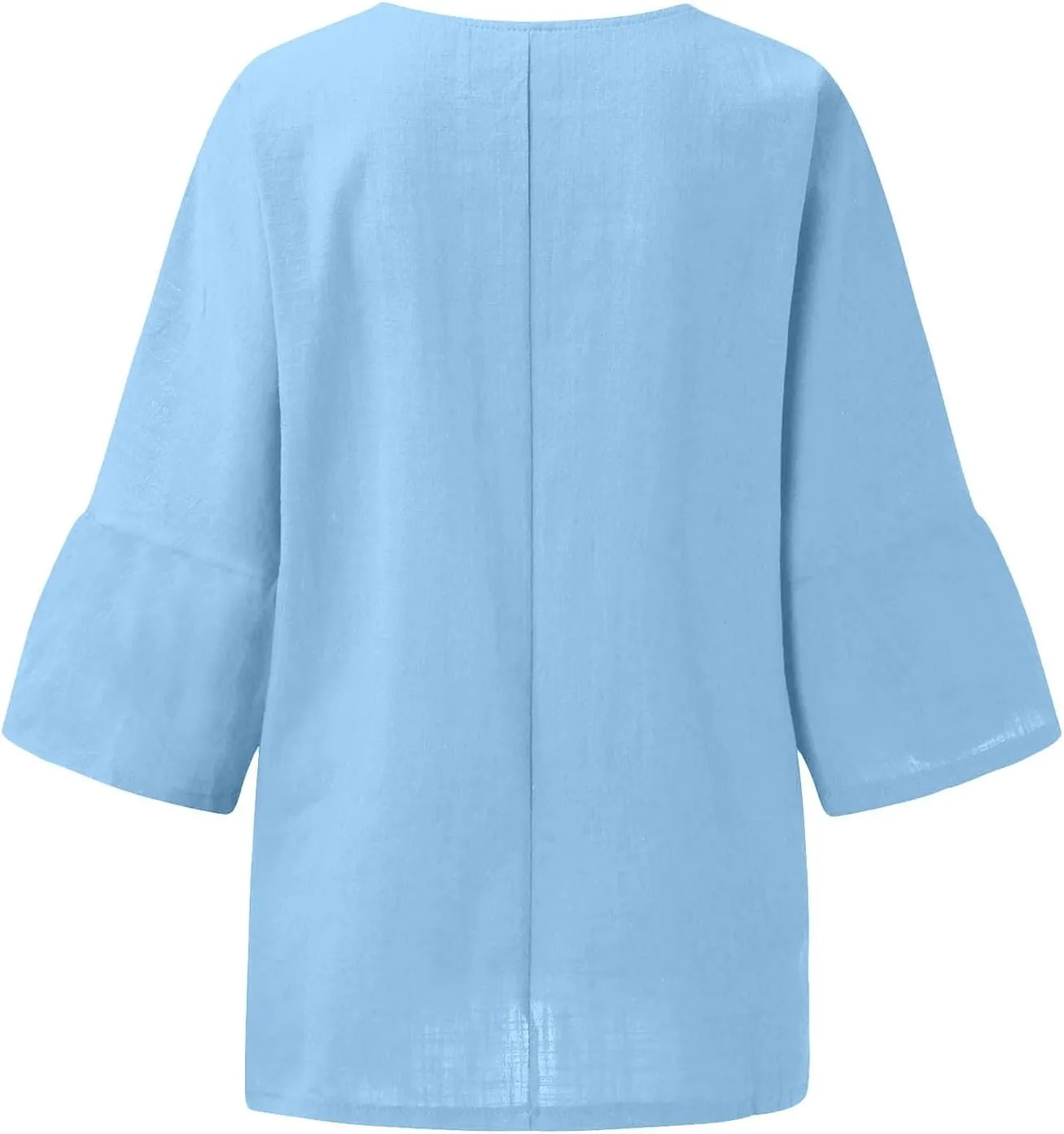 Linen Shirts for Women Solid Color Basic 3/4 Sleeve Tops 2025 Crewneck Casual Pleated Blouses Summer Vacation Tshirts