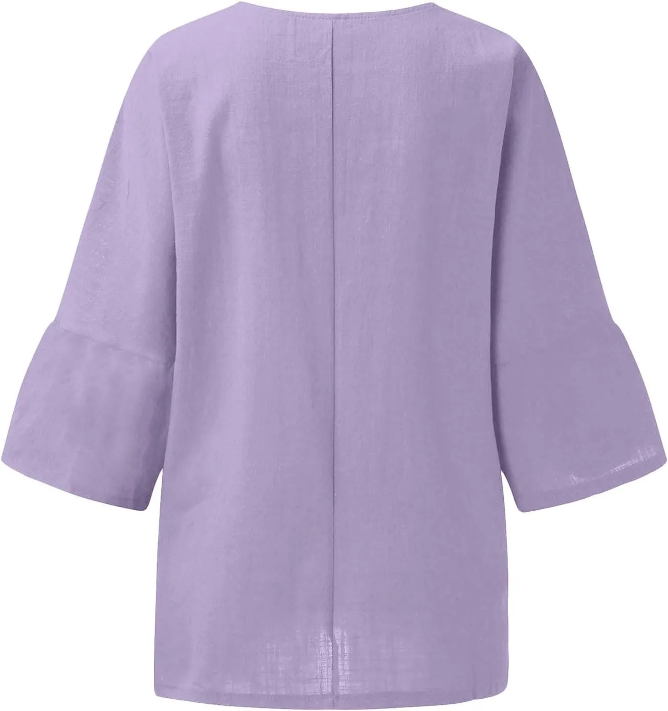 Linen Shirts for Women Solid Color Basic 3/4 Sleeve Tops 2025 Crewneck Casual Pleated Blouses Summer Vacation Tshirts