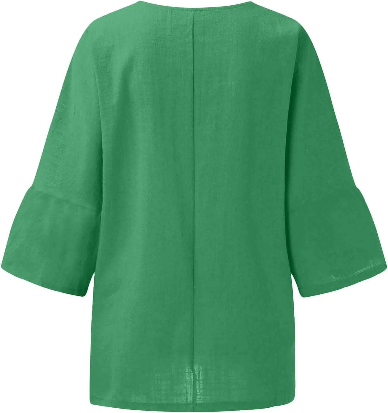 Linen Shirts for Women Solid Color Basic 3/4 Sleeve Tops 2025 Crewneck Casual Pleated Blouses Summer Vacation Tshirts