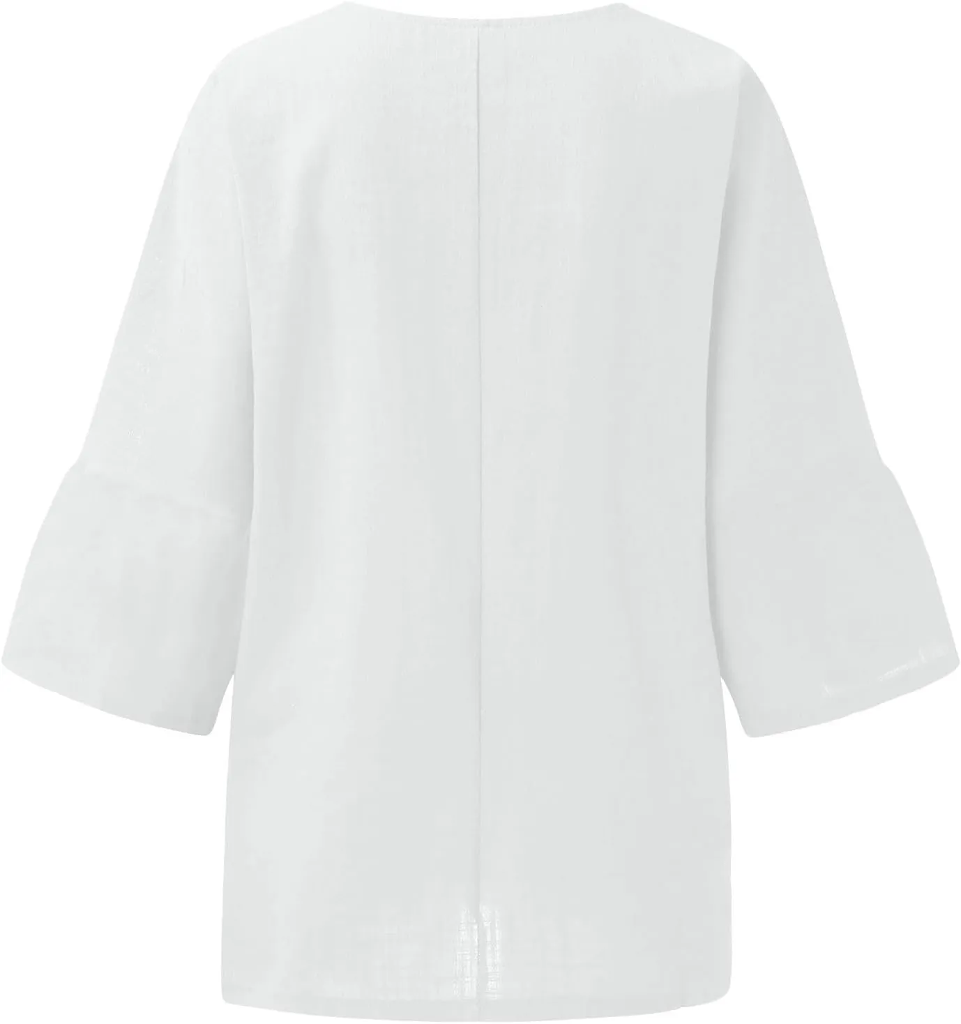 Linen Shirts for Women Solid Color Basic 3/4 Sleeve Tops 2025 Crewneck Casual Pleated Blouses Summer Vacation Tshirts