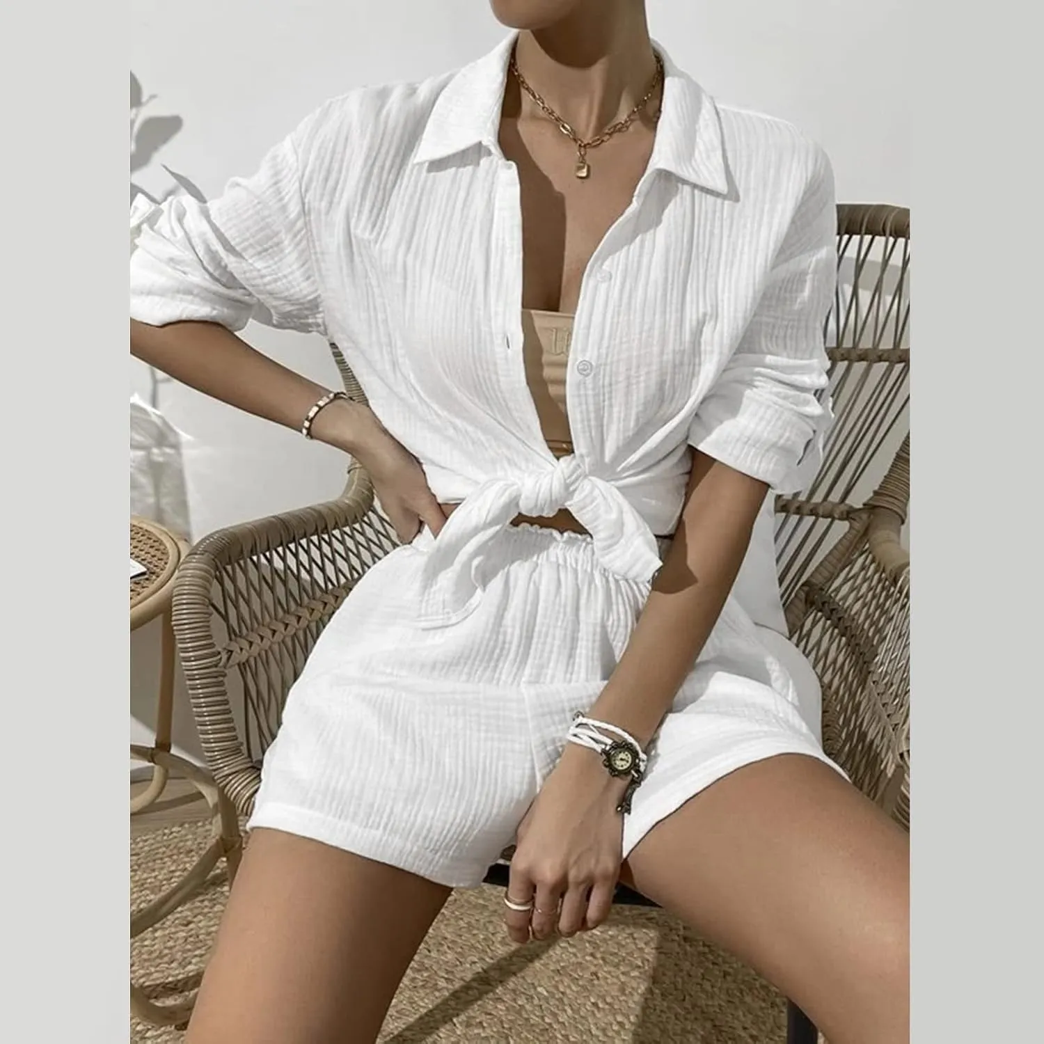 Linen Short Sets for Women Short Sleeve Top Shorts 2 Piece Summer Beach Vacation Outfits Lounge Tracksuits