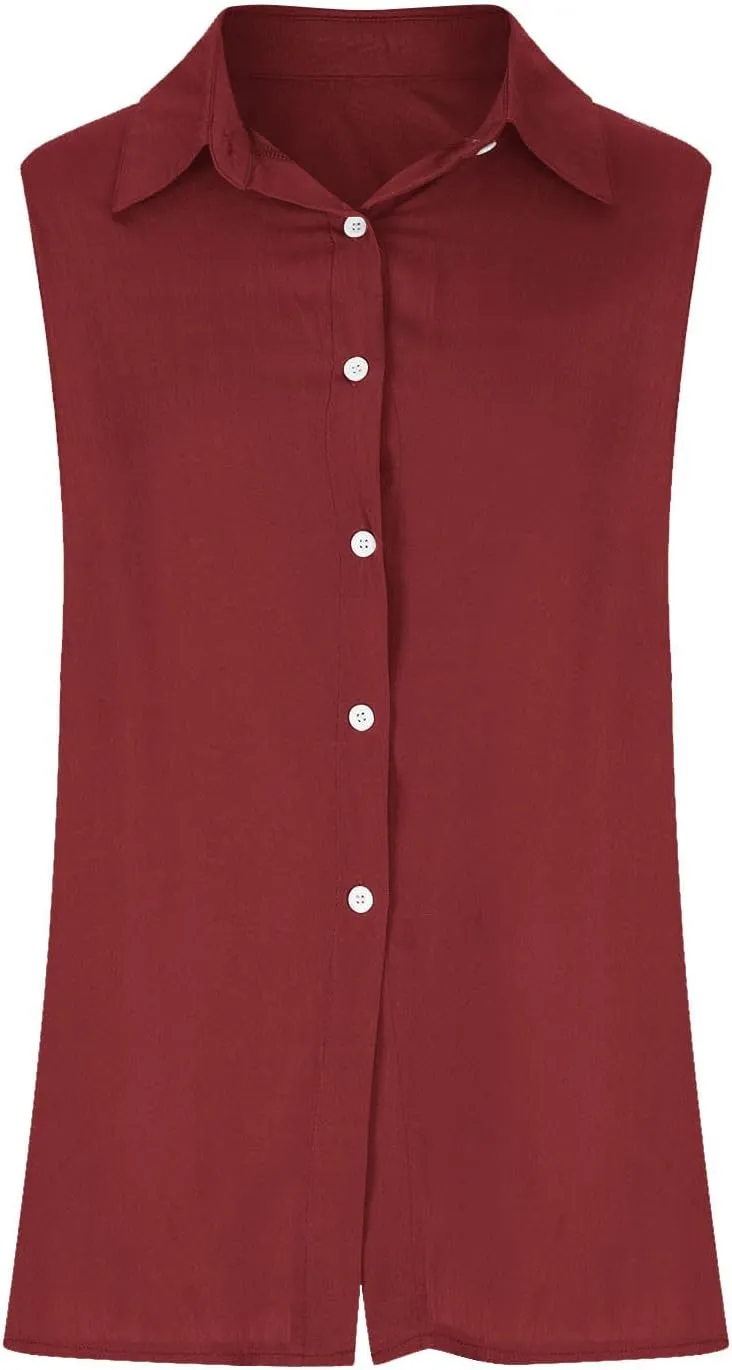 Linen Tank Tops for Women Sleeveless Collared Button Down Shirts Casual Loose Solid Color T-Shirts Summer Basic Tees