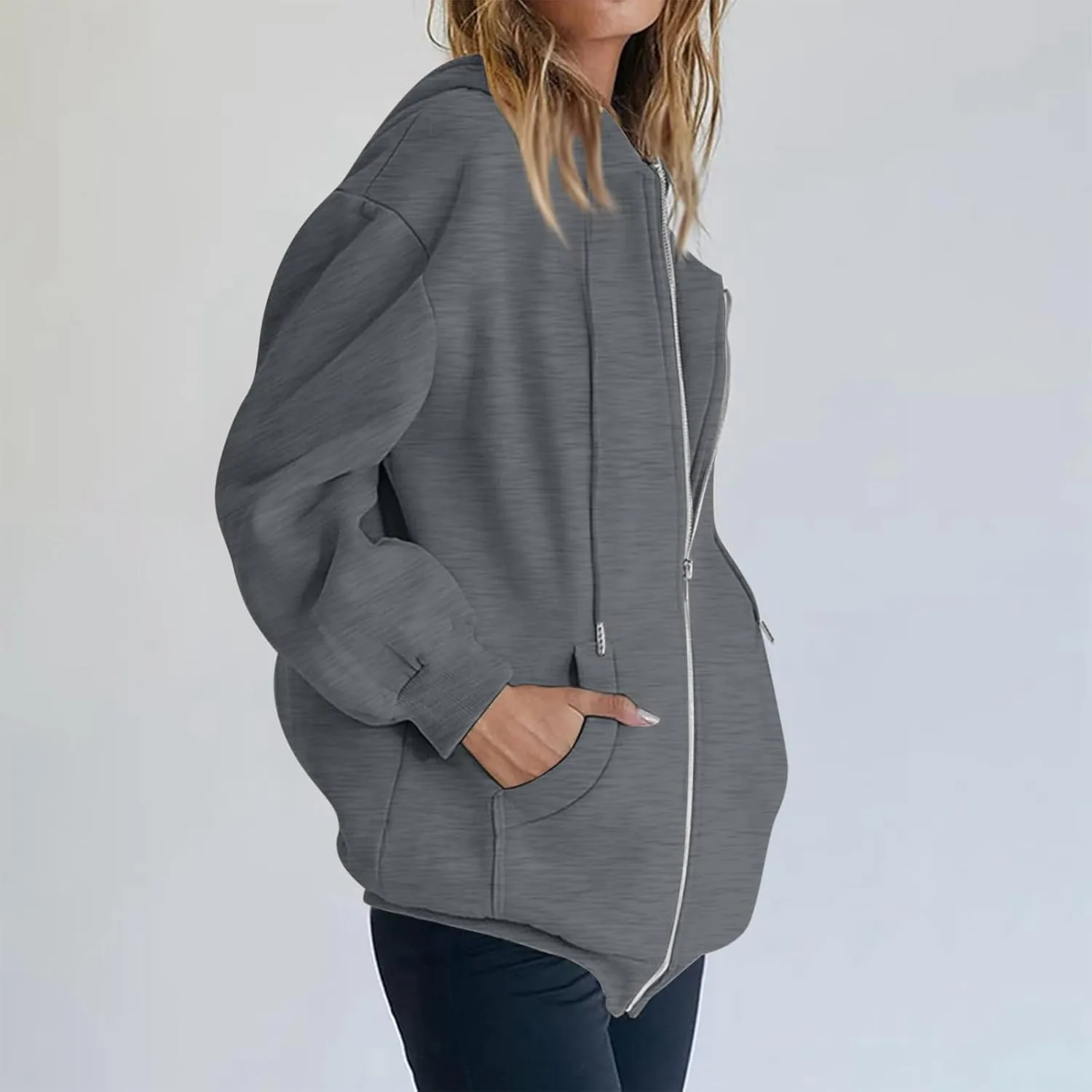 LISTHA Womens Zip Up Hoodies Long Sleeve Drawstring Sweatshirts Fall Jacket Oversized Sweater Casual Outfits with Pocket