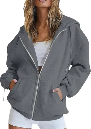 LISTHA Womens Zip Up Hoodies Long Sleeve Drawstring Sweatshirts Fall Jacket Oversized Sweater Casual Outfits with Pocket