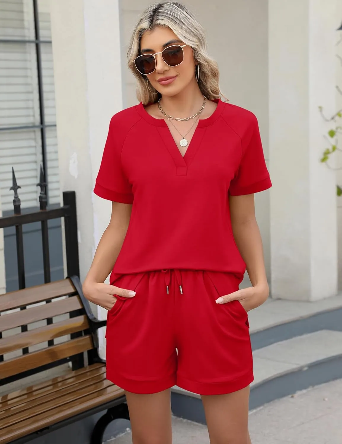 LOMON Womens Two Piece Sets Summer Lounge Sets Sweatsuit Shorts Set Casual Matching Sets