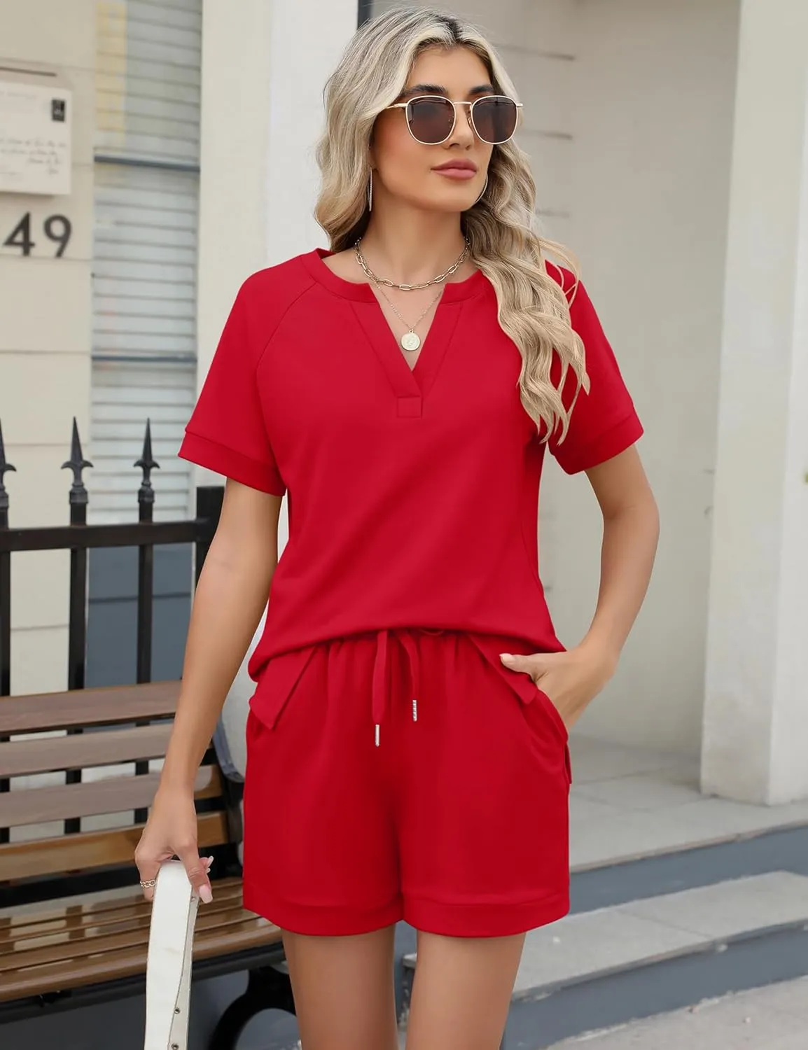 LOMON Womens Two Piece Sets Summer Lounge Sets Sweatsuit Shorts Set Casual Matching Sets