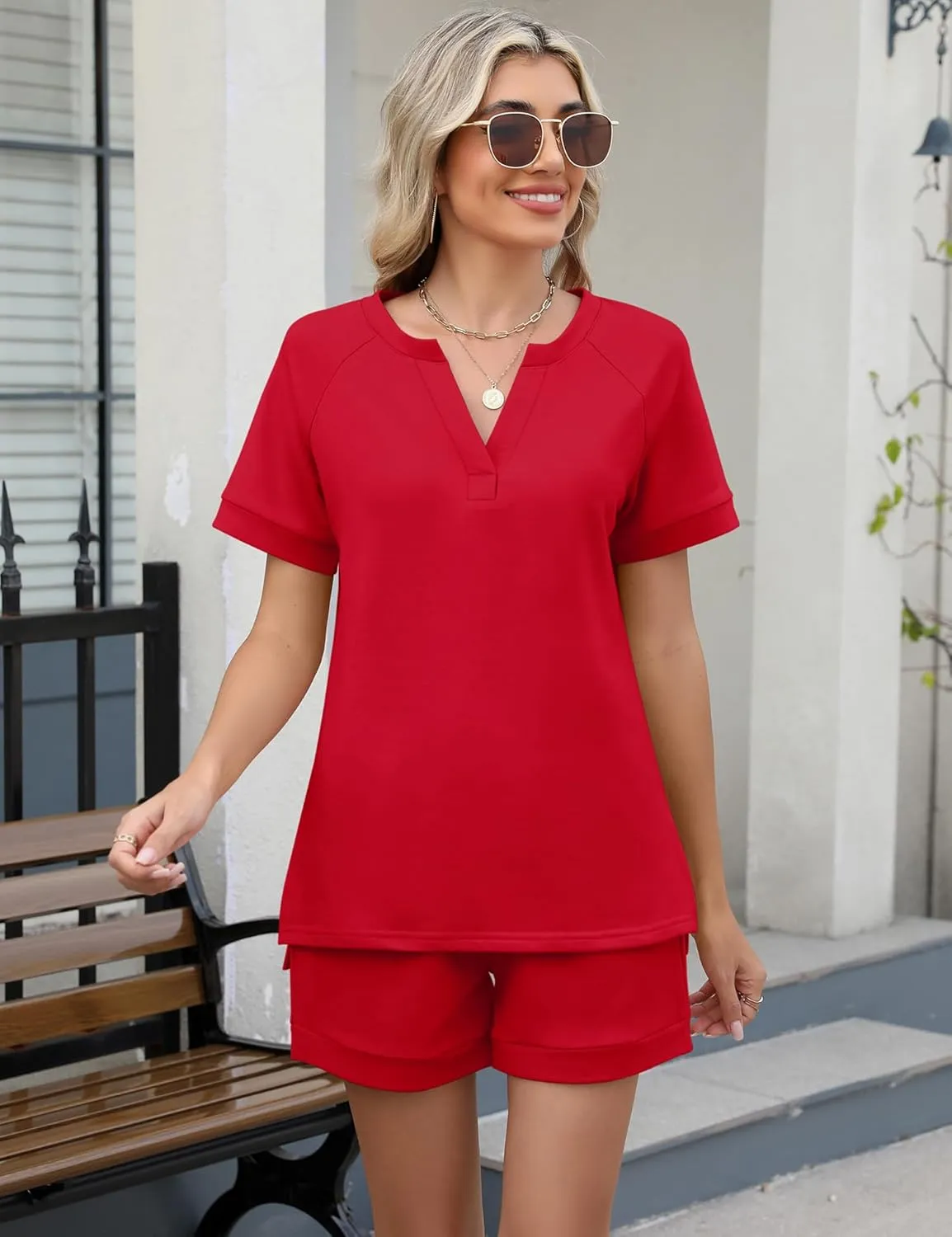 LOMON Womens Two Piece Sets Summer Lounge Sets Sweatsuit Shorts Set Casual Matching Sets