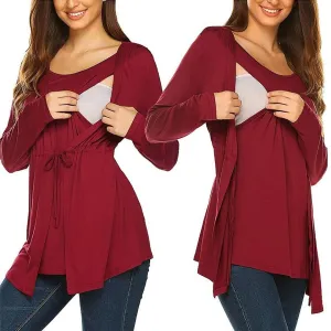 Long Sleeve T-shirt Elegant Double Layer For Breastfeeding Pregnancy Maternity Clothes For Mom(Bulk 3 Sets)