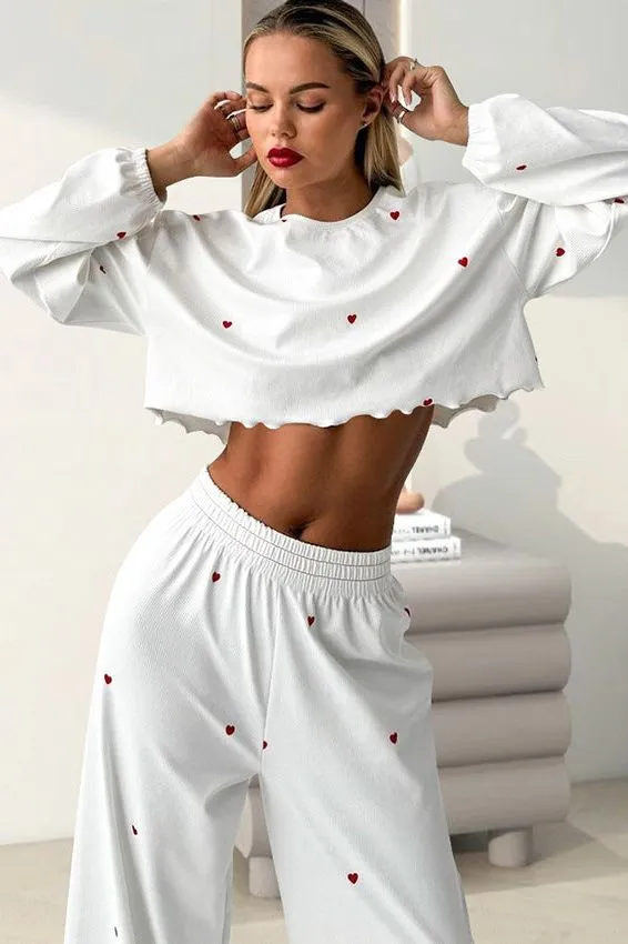 Long-sleeved Two-piece Crop Top And Pajamas