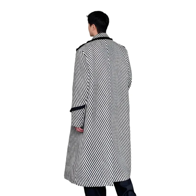 Long Striped Lined Wool Coat