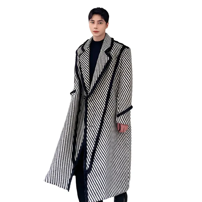 Long Striped Lined Wool Coat