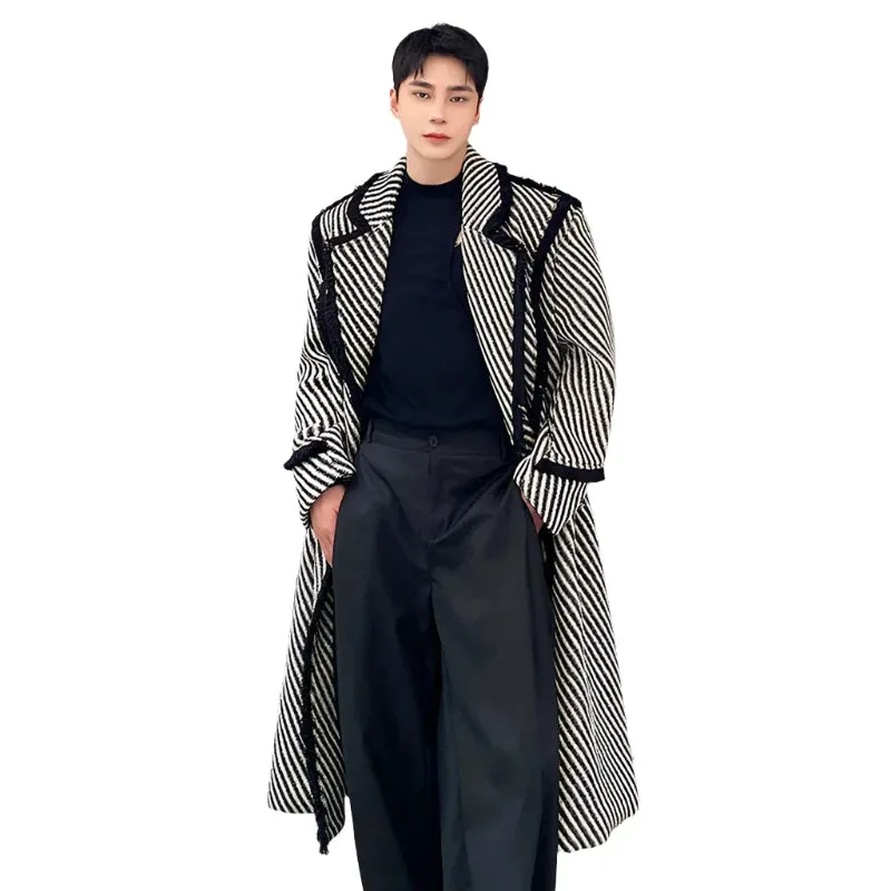 Long Striped Lined Wool Coat