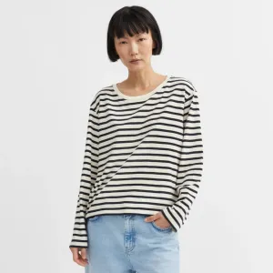 Loui Oversized Long Sleeve Top | Dark Navy & White Stripe