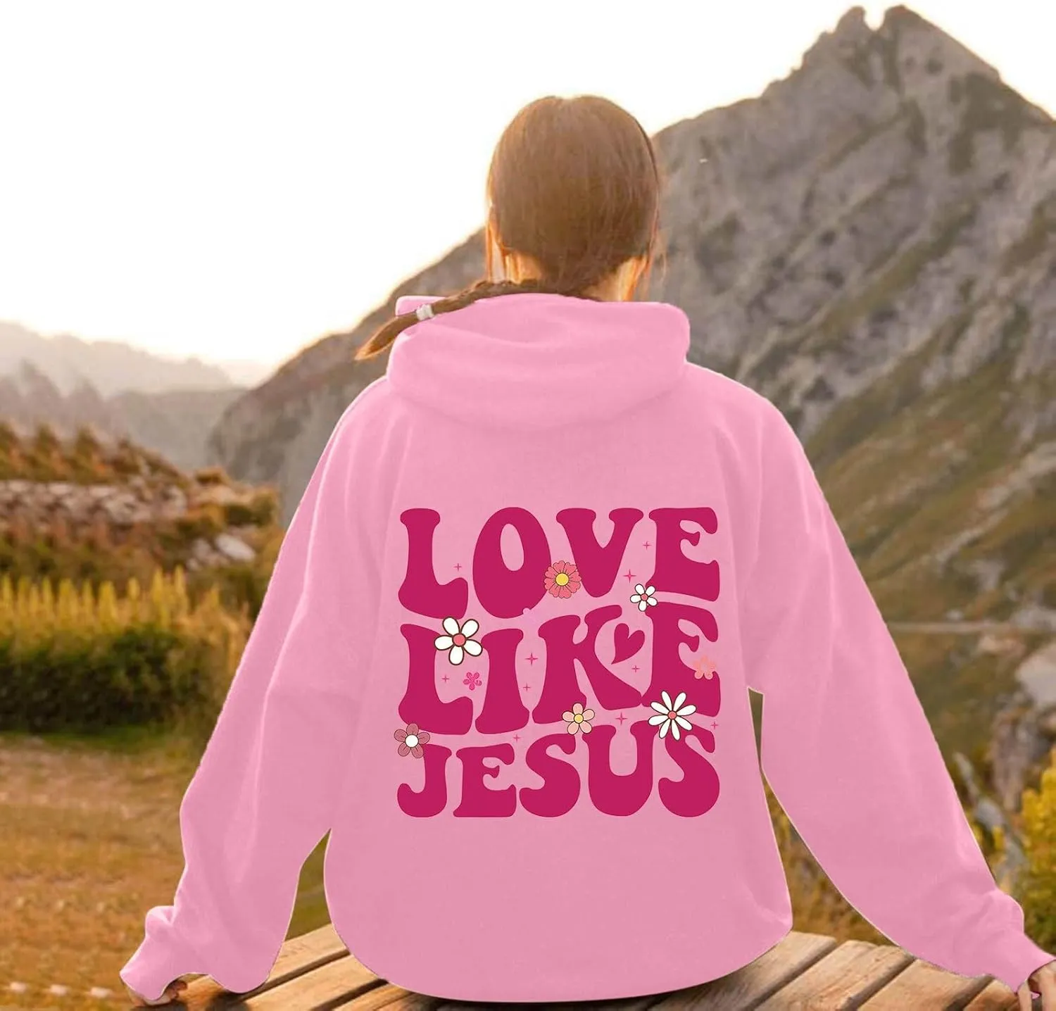 Love Like Jesus Graphic Christian Hoodies for Women Girls Bible Verse Oversized Long Sleeve Pocket Y2K Sweatshirt
