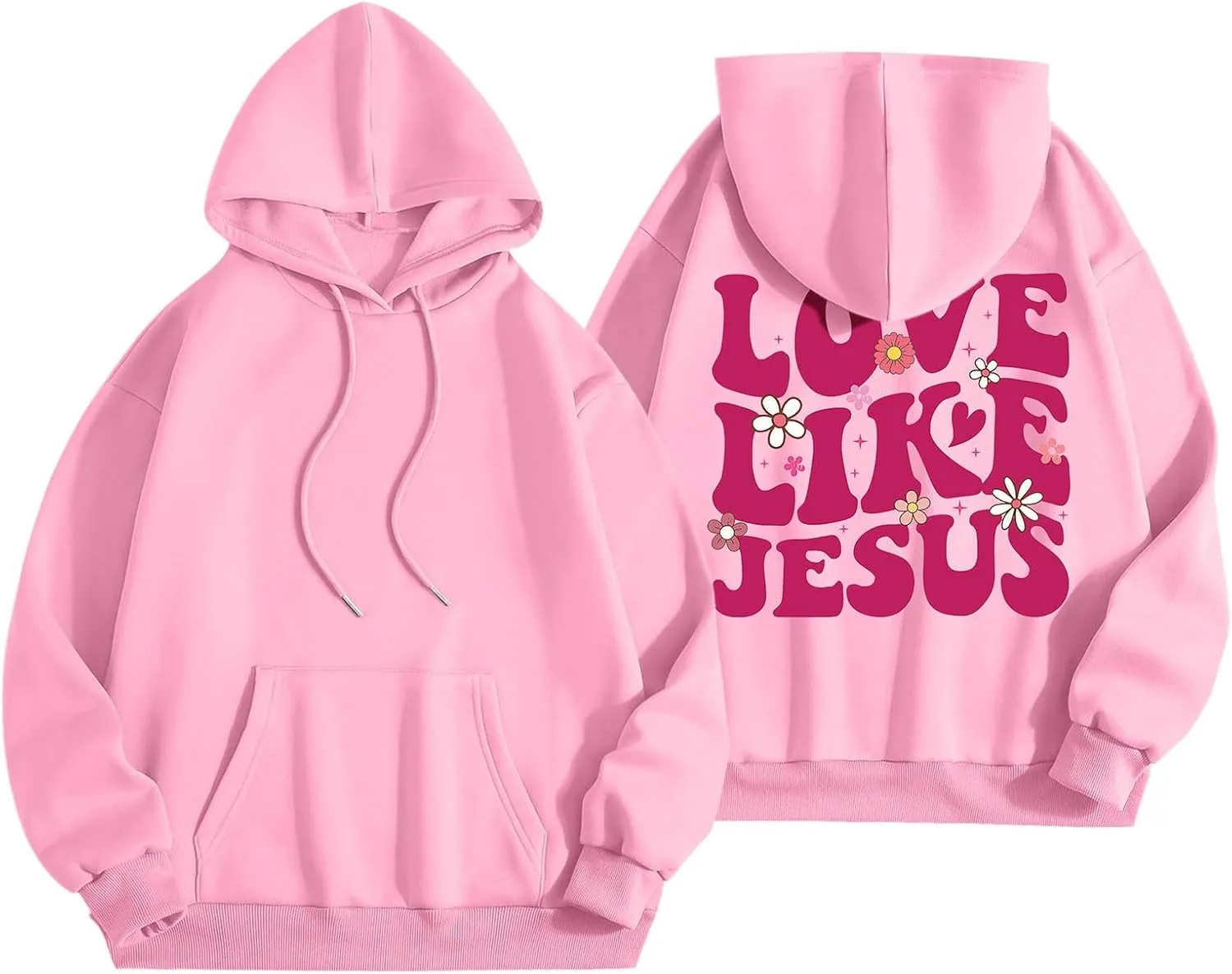 Love Like Jesus Graphic Christian Hoodies for Women Girls Bible Verse Oversized Long Sleeve Pocket Y2K Sweatshirt
