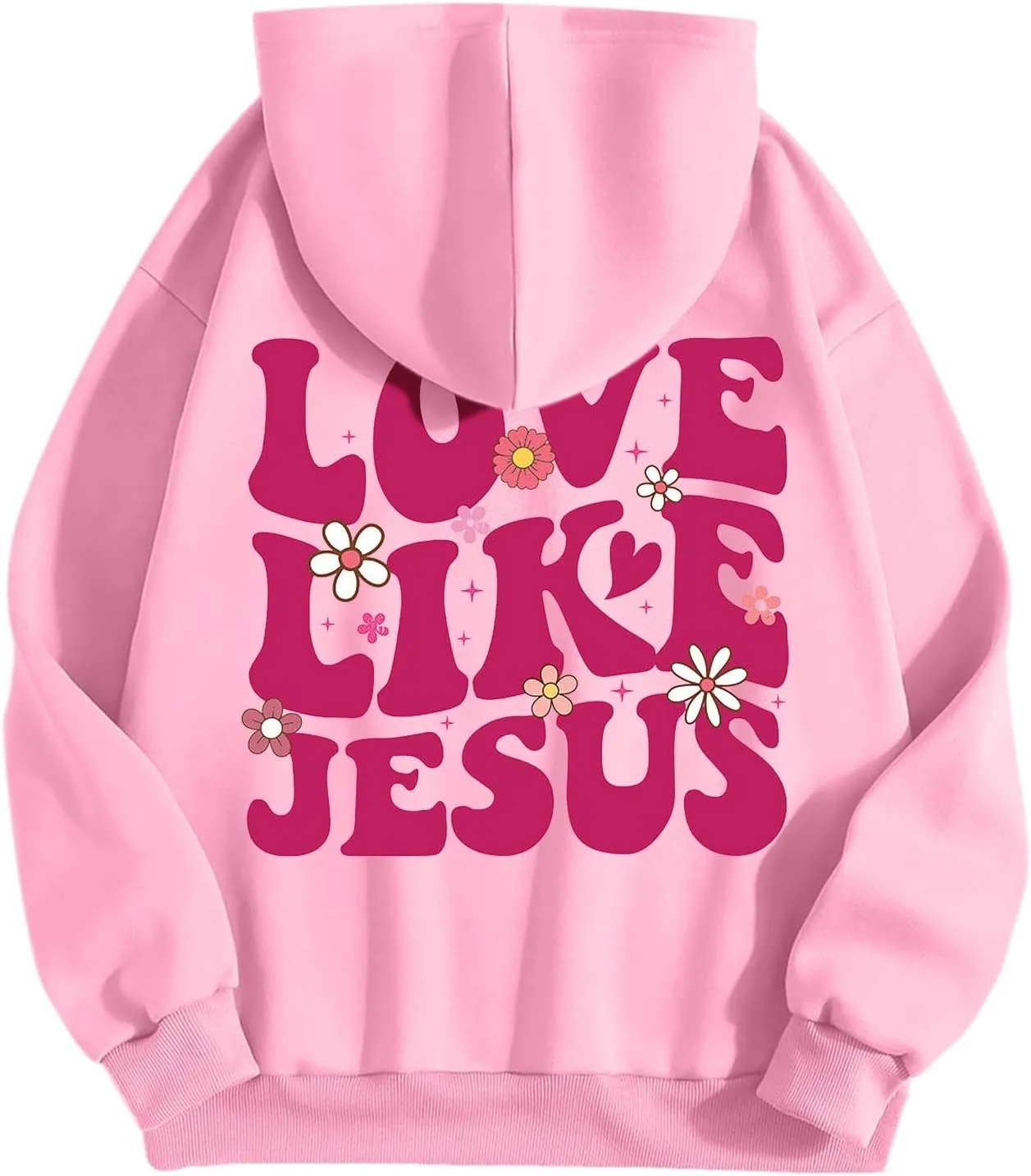 Love Like Jesus Graphic Christian Hoodies for Women Girls Bible Verse Oversized Long Sleeve Pocket Y2K Sweatshirt