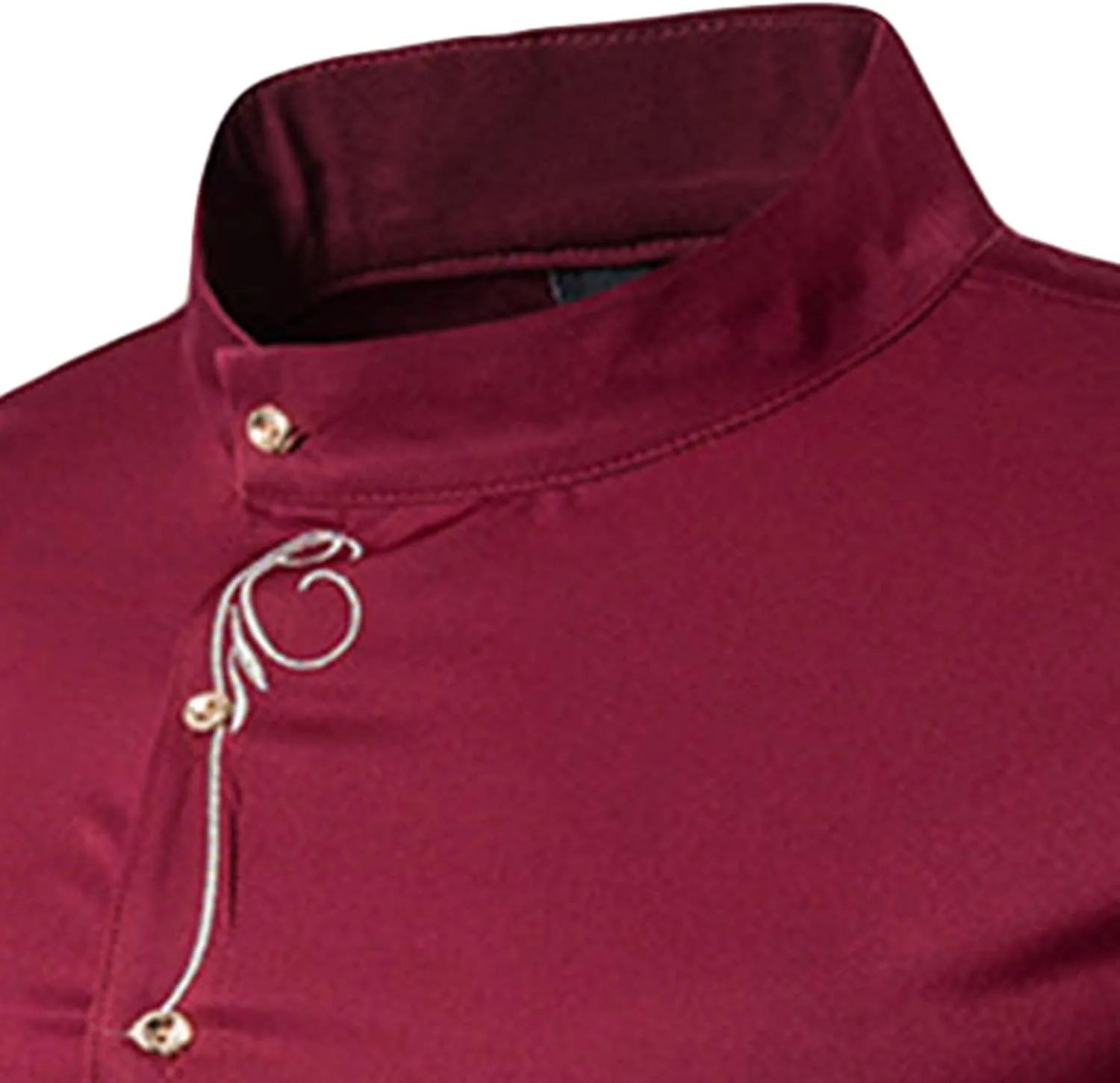 Maiyifu-GJ Mens Irregular Banded Collar Shirts Short Sleeve Muscle Embroidery Shirt Casual Button Down Slim Fit Dress Shirt