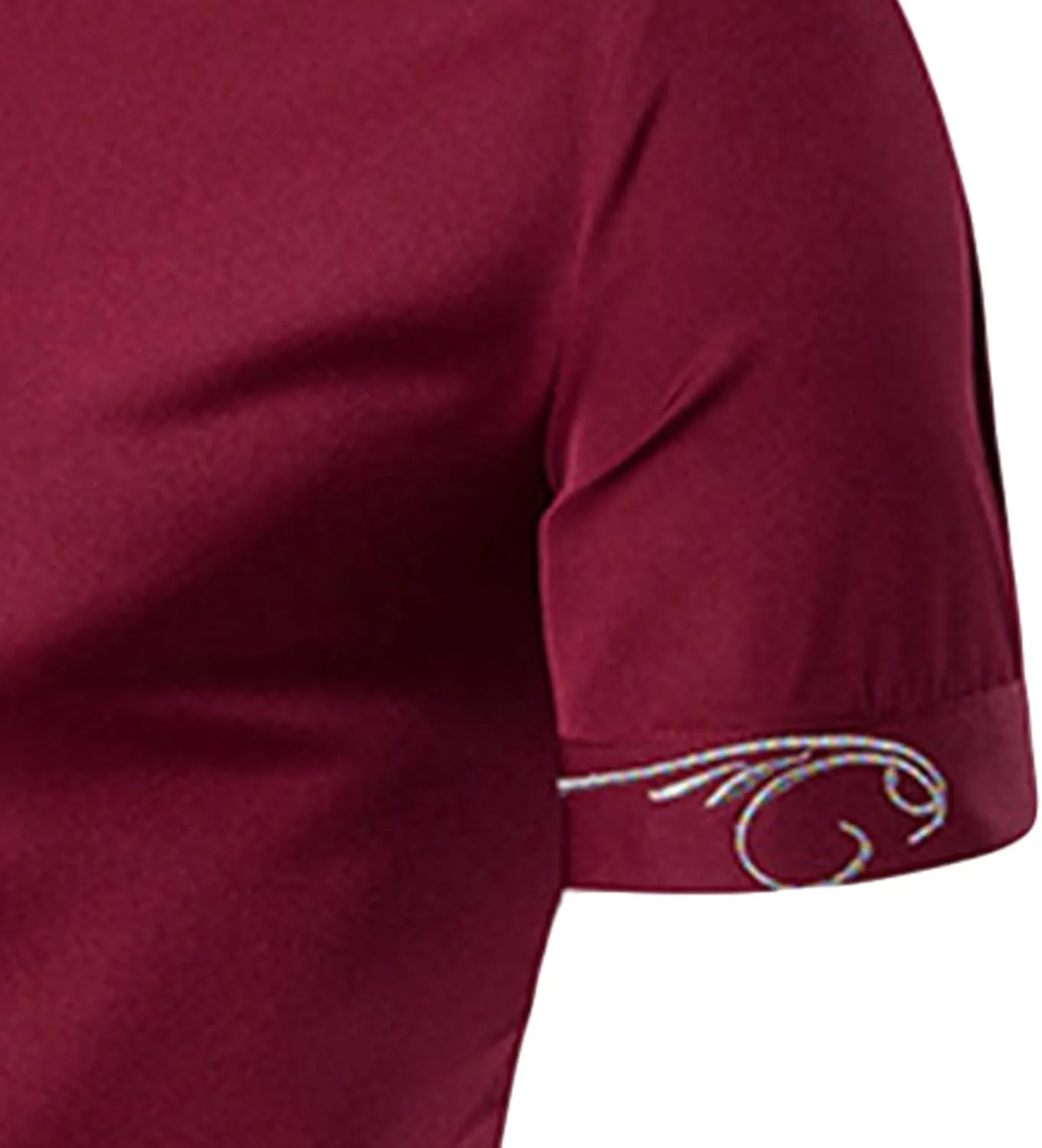 Maiyifu-GJ Mens Irregular Banded Collar Shirts Short Sleeve Muscle Embroidery Shirt Casual Button Down Slim Fit Dress Shirt