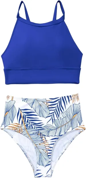 MakeMeChic Women's High Waisted Bikini Sets Tropical 2 Piece Swimsuit Bathing Suit