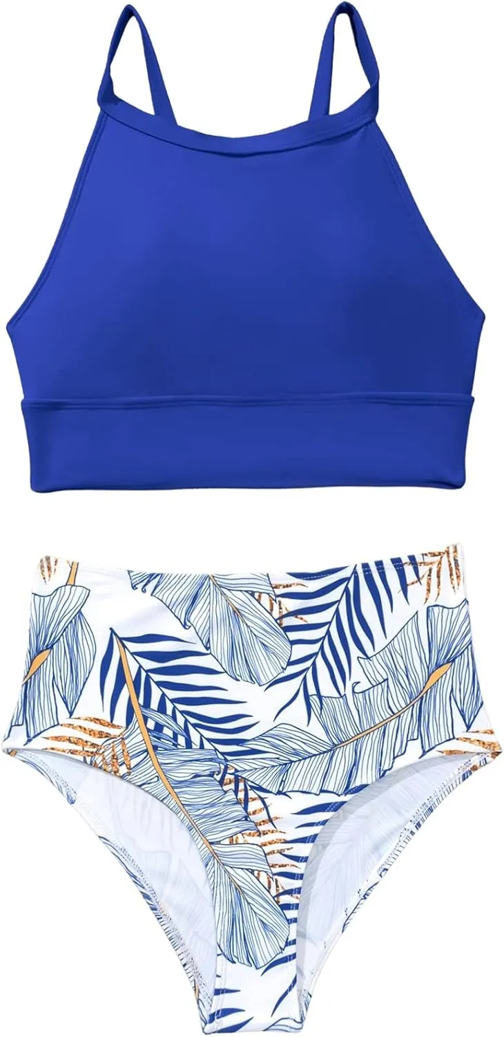 MakeMeChic Women's High Waisted Bikini Sets Tropical 2 Piece Swimsuit Bathing Suit