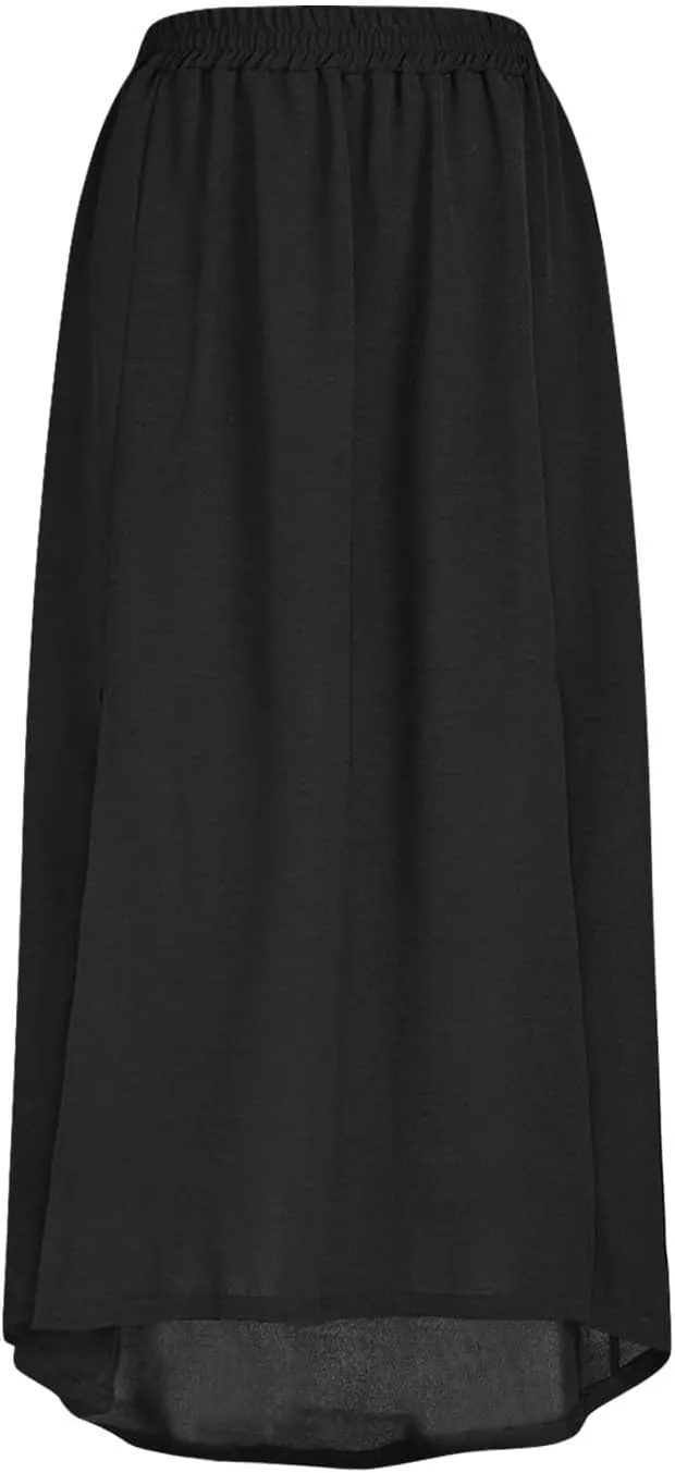 Maxi Skirt for Women Casual Flowy Split Ruffle High Low Beach Skirts Elastic High Waist Pleated A Line Long Skirts