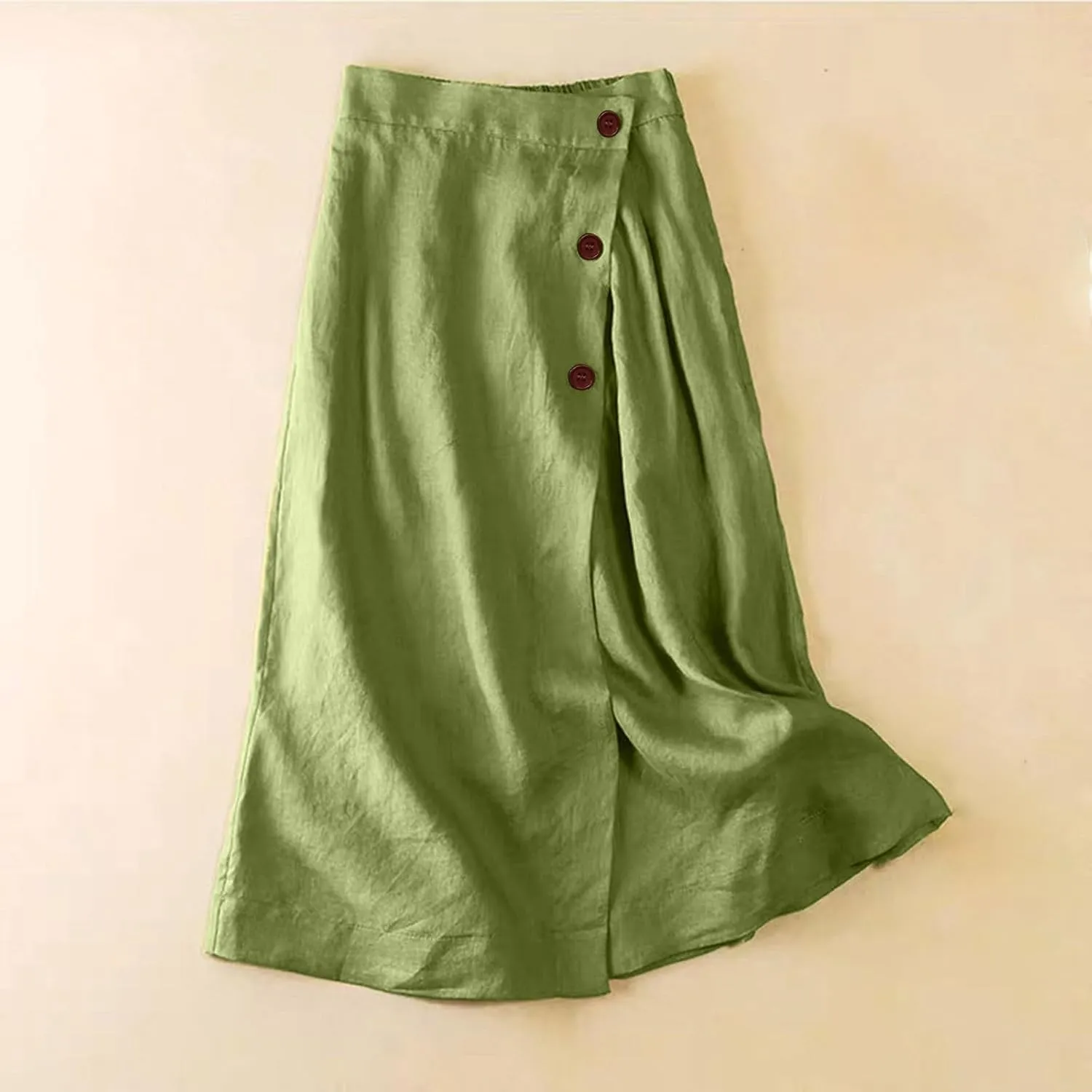 Maxi Skirts for Women Summer Loose Casual Trendy Button Solid Color Flowy Vacation Linen Skirt, M-2XL