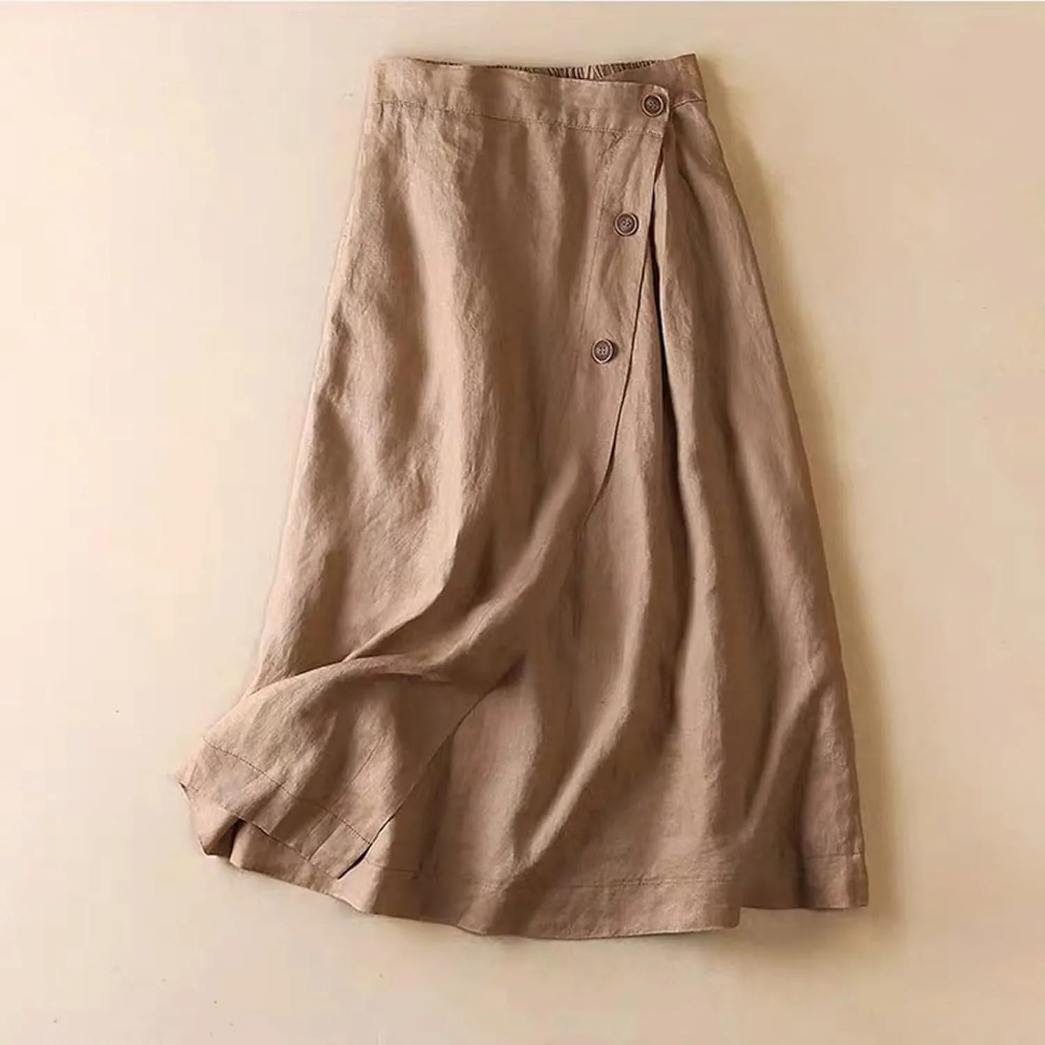 Maxi Skirts for Women Summer Loose Casual Trendy Button Solid Color Flowy Vacation Linen Skirt, M-2XL