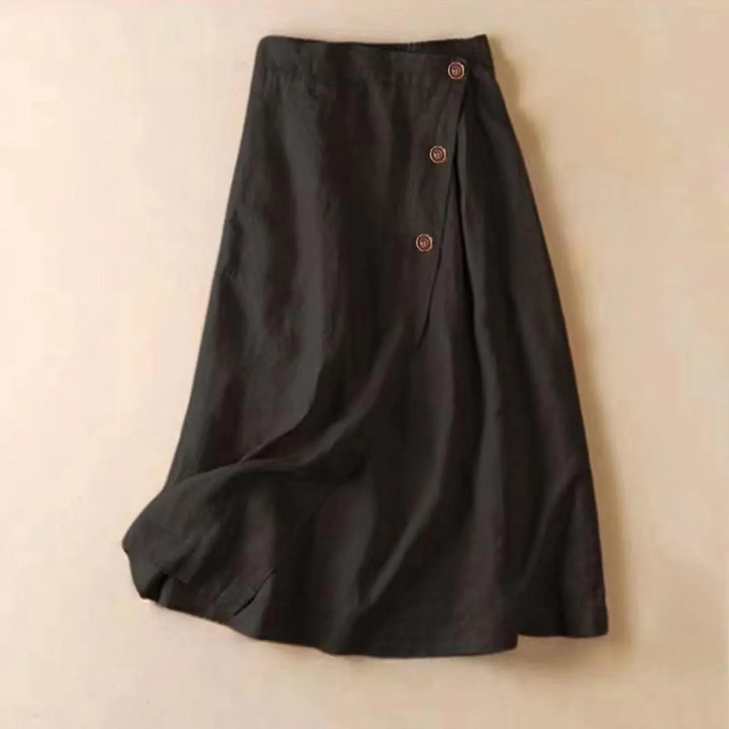 Maxi Skirts for Women Summer Loose Casual Trendy Button Solid Color Flowy Vacation Linen Skirt, M-2XL