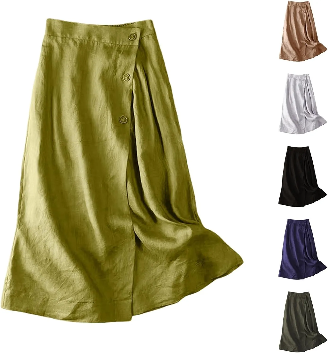 Maxi Skirts for Women Summer Loose Casual Trendy Button Solid Color Flowy Vacation Linen Skirt, M-2XL