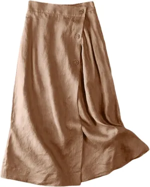 Maxi Skirts for Women Summer Loose Casual Trendy Button Solid Color Flowy Vacation Linen Skirt, M-2XL