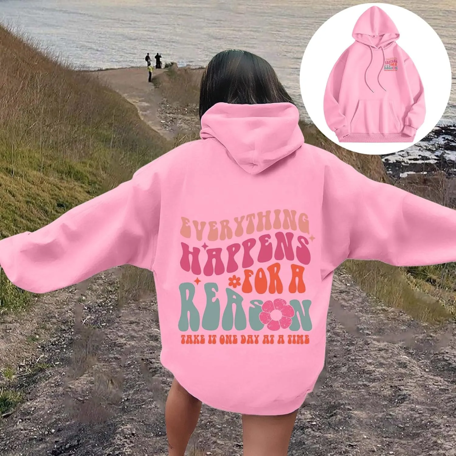 Meet Me at The Ocean Graphic Preppy Hoodies for Women Girls Cute Trendy Oversized Sweatshirts Long Sleeve Y2K Pullover Tops