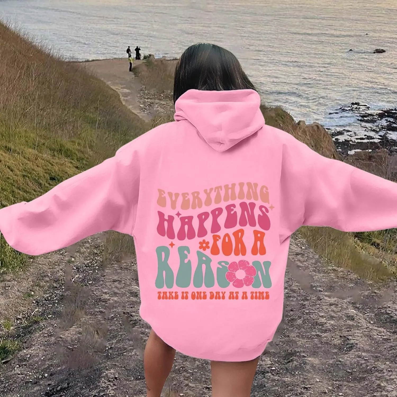 Meet Me at The Ocean Graphic Preppy Hoodies for Women Girls Cute Trendy Oversized Sweatshirts Long Sleeve Y2K Pullover Tops