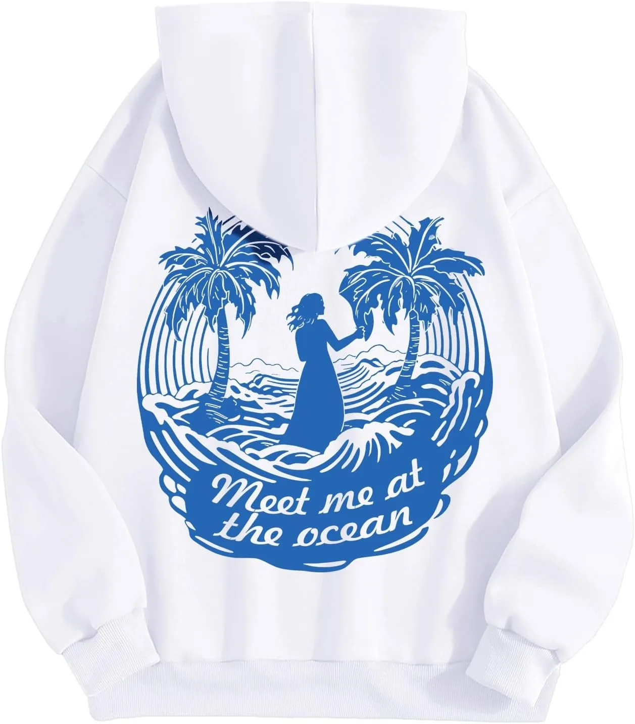 Meet Me at The Ocean Graphic Preppy Hoodies for Women Girls Cute Trendy Oversized Sweatshirts Long Sleeve Y2K Pullover Tops