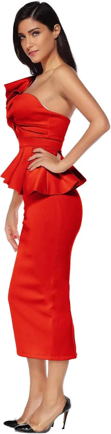 meilun Women Celebrity Evening Party Dress Bodycon Sets One Shoulder Ruffles Club Dress