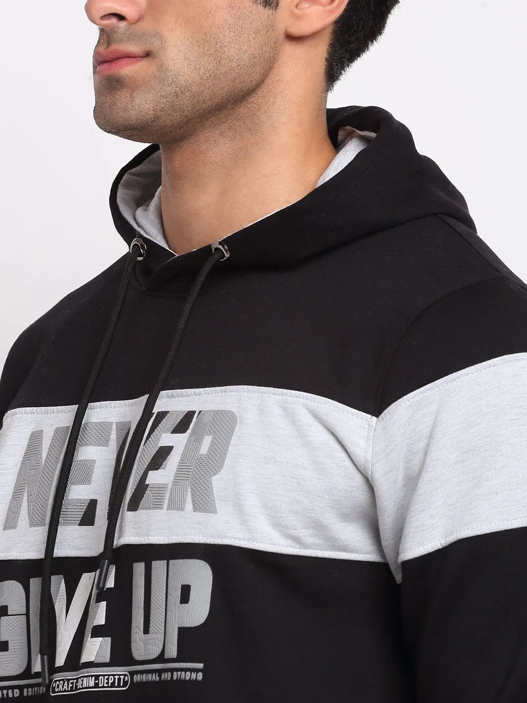 Men Black Hooded Hosiery Solid Track Suit