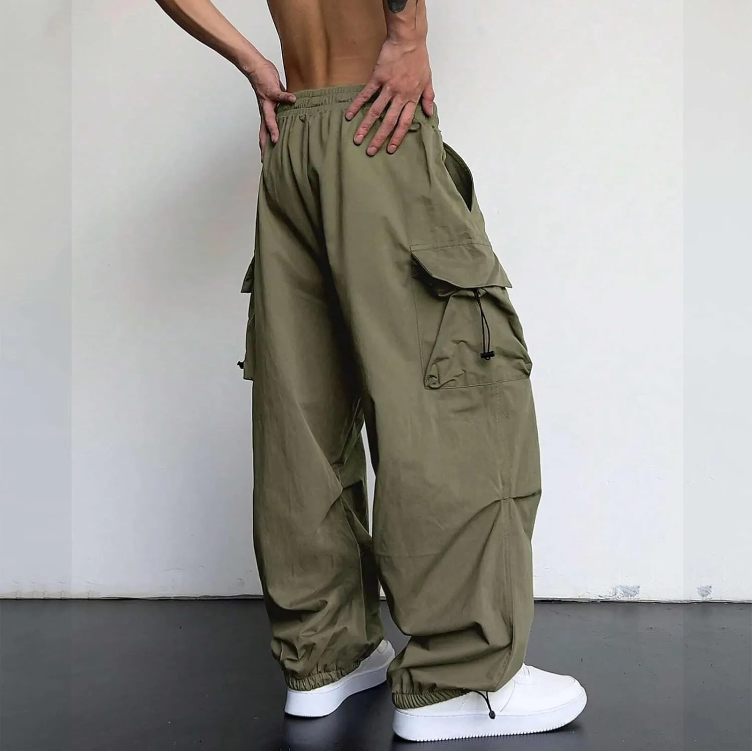 Men Cargo Joggers Pants Parachute Pants Lounge Drawstring Relaxed Fit Hip Hop Lightweight Stretch Loose Workout Pants