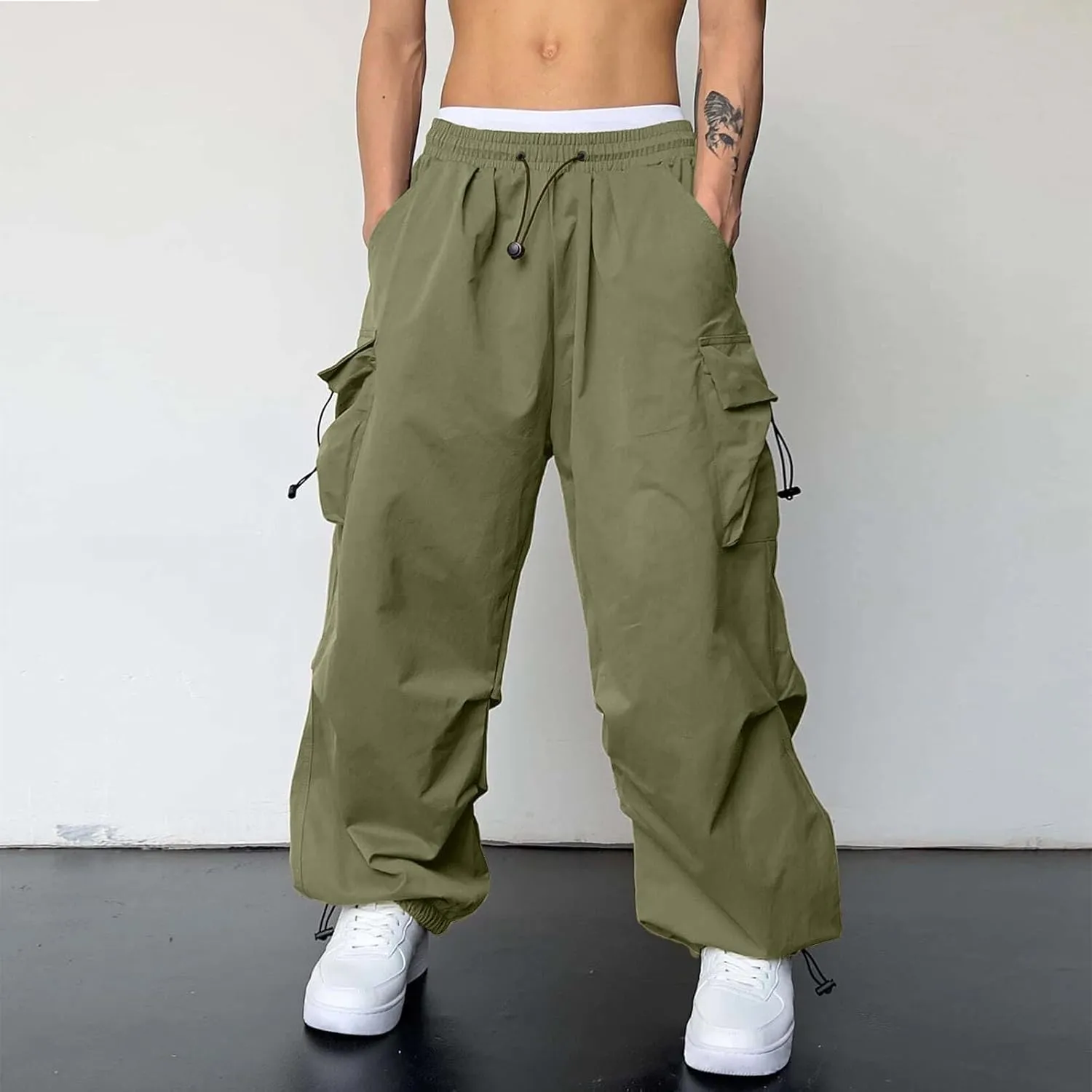 Men Cargo Joggers Pants Parachute Pants Lounge Drawstring Relaxed Fit Hip Hop Lightweight Stretch Loose Workout Pants