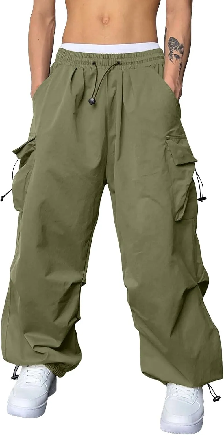 Men Cargo Joggers Pants Parachute Pants Lounge Drawstring Relaxed Fit Hip Hop Lightweight Stretch Loose Workout Pants
