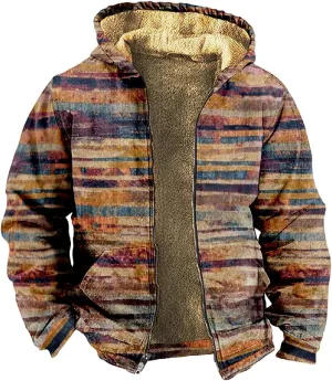 Men Coats Winter With Hood Fleece Lined Zipper Coat Thick Oversized Graphic Sport Jacket